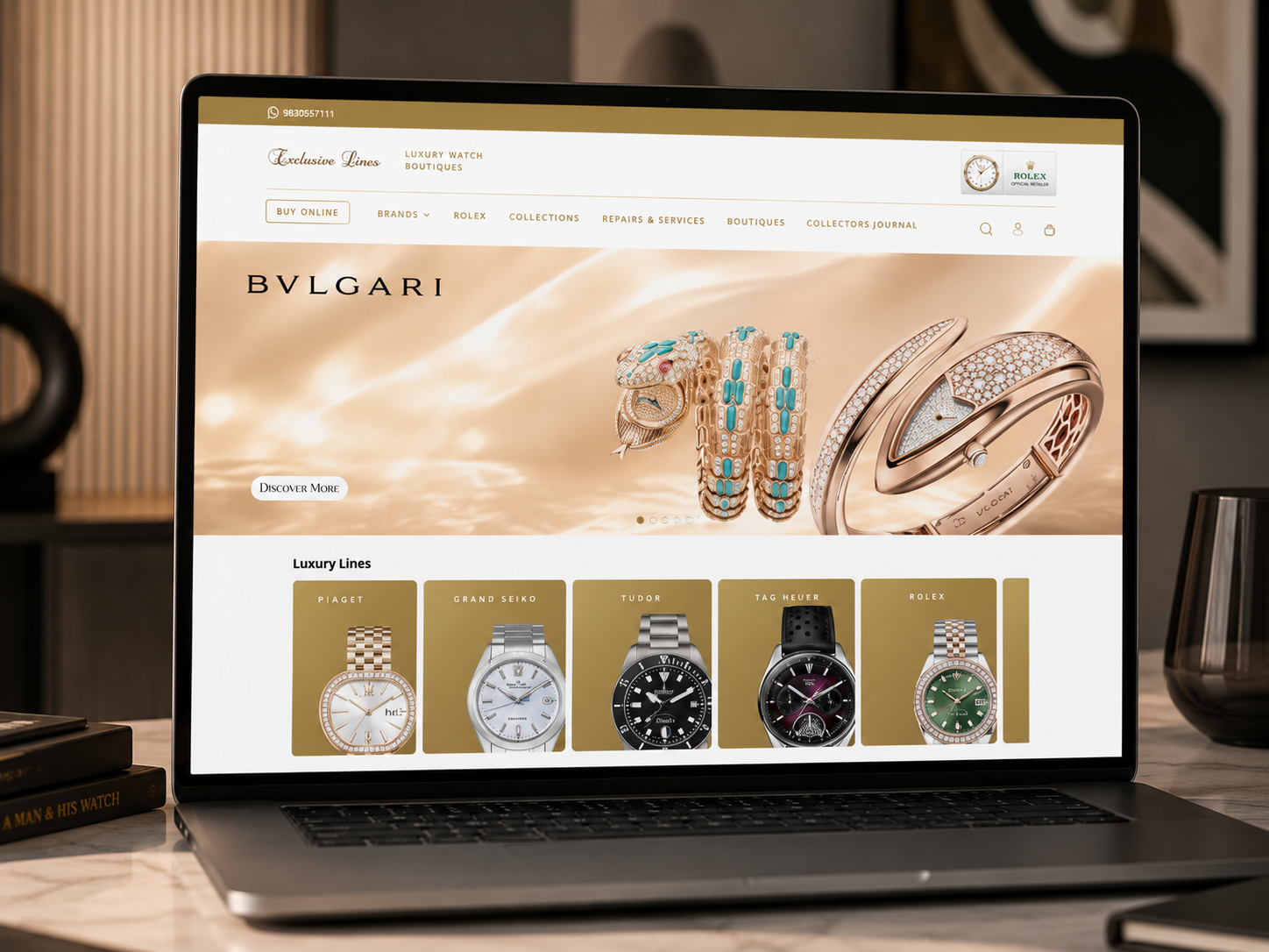 Exclusive Lines India Bvlgari collection displayed on a laptop
