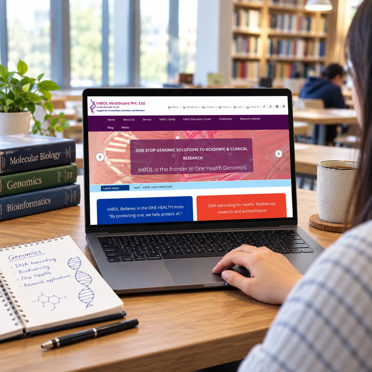 A student exploring the actual InBOL genomics website on a laptop