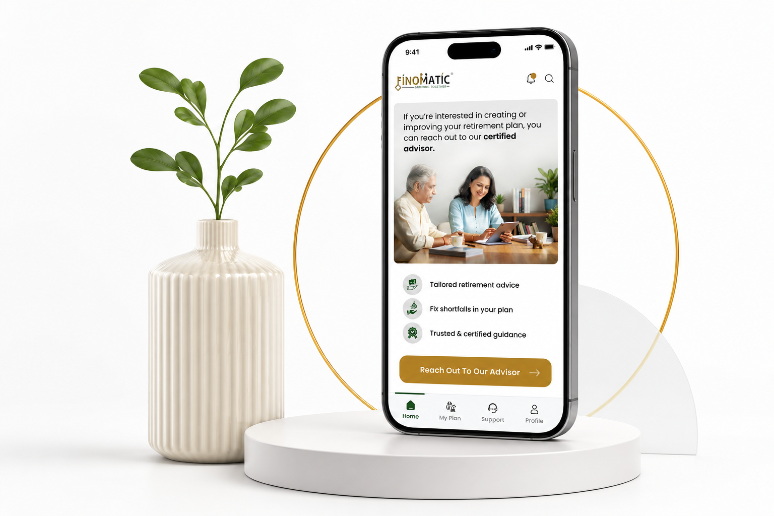 My FID retirement-planning app shown in the supplied product hero visual