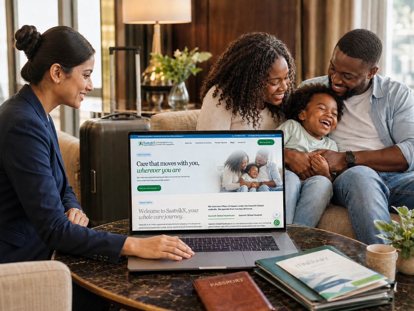 A family and patient-care coordinator planning an international healthcare journey with SaatvikX
