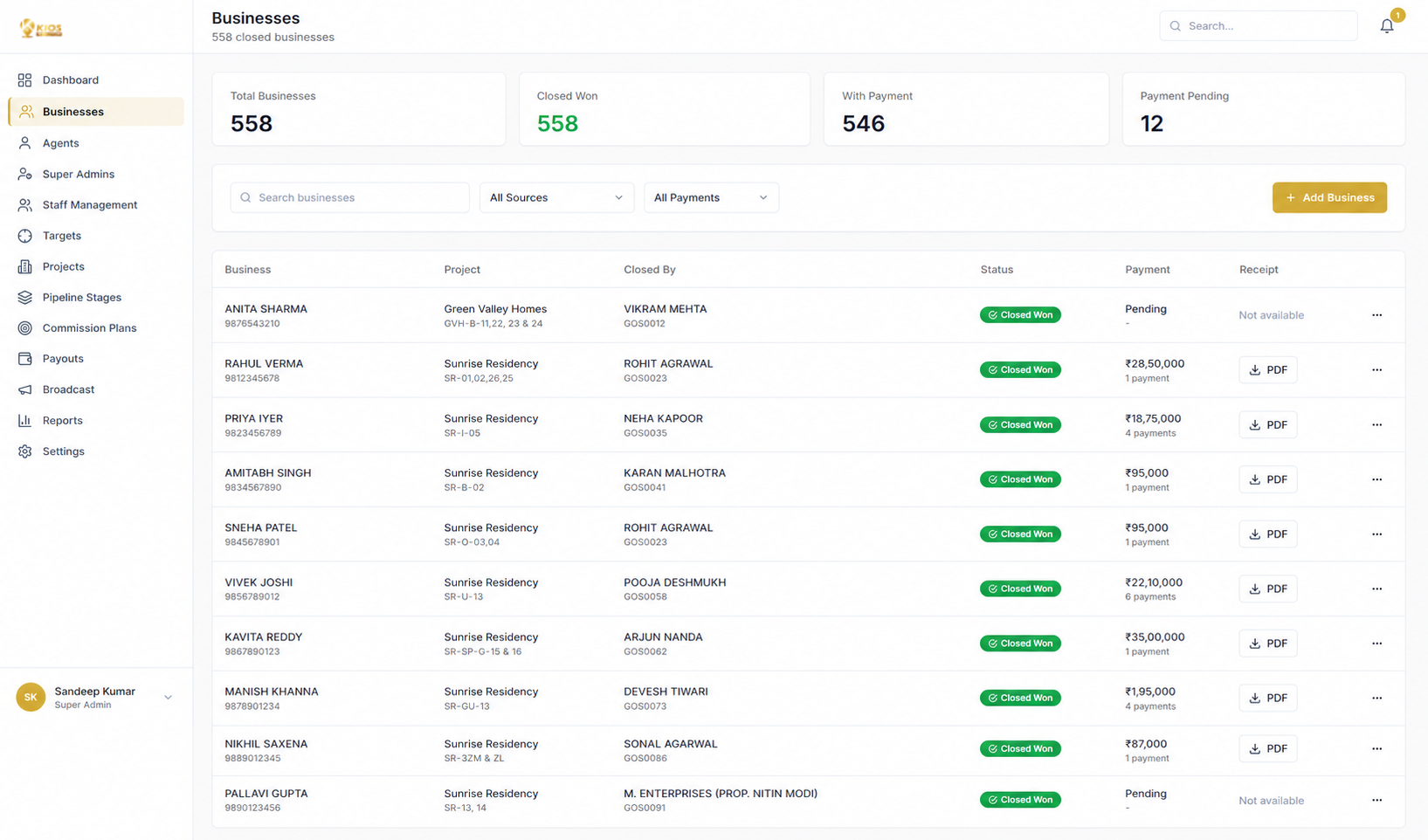 Starvee Properties Business records interface
