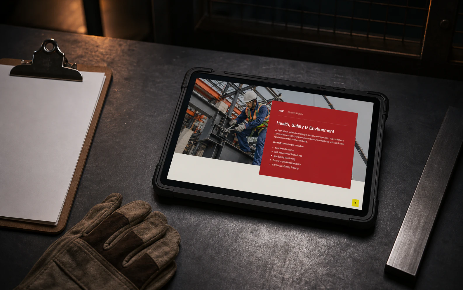 TechMech health and safety page reviewed on a project manager's tablet