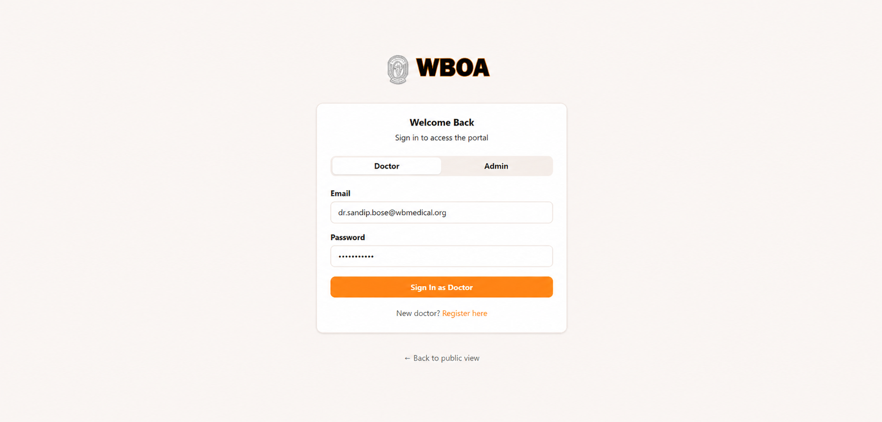 Secure clinician access from the WBOA Portal CRM