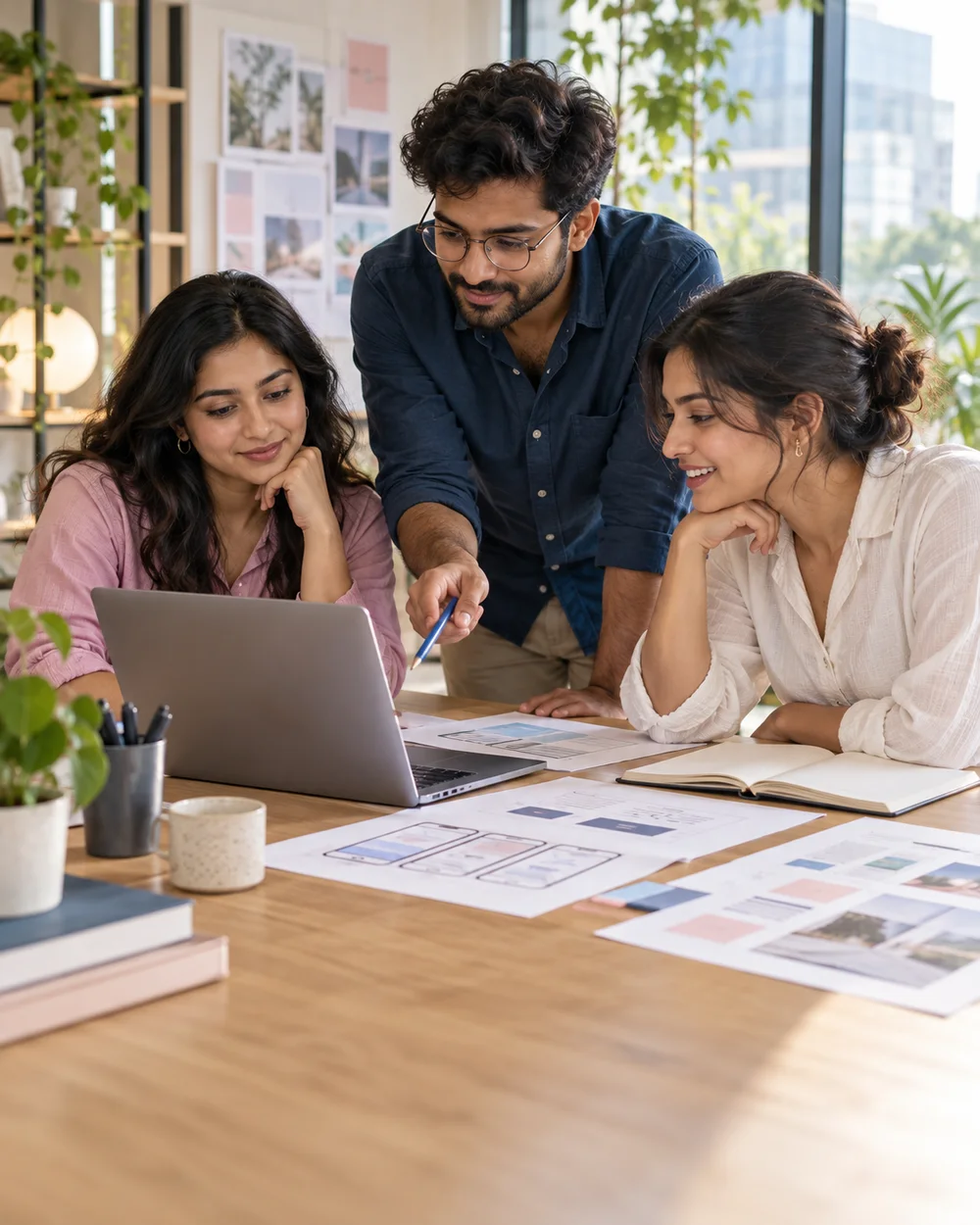 Professionals exploring a website project together